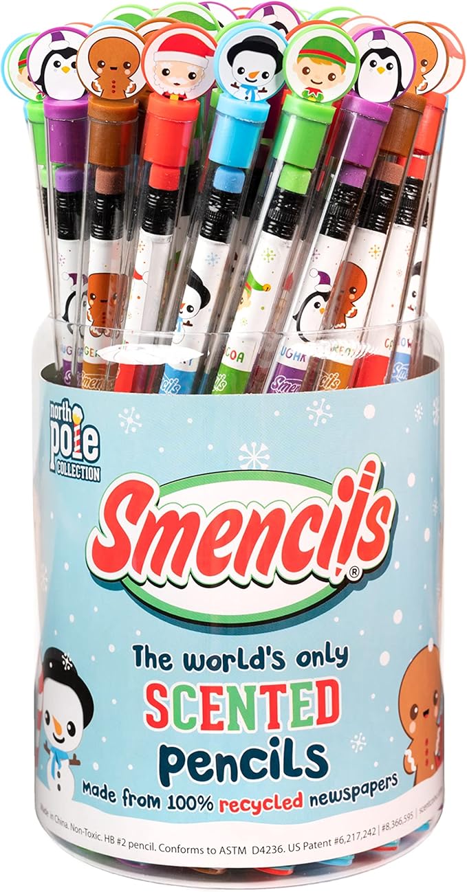 Holiday Smencils Cylinder - HB #2 Patented Gourmet Scented Pencils, 50 Count, Gifts for Kids, Party Favors, Classroom Rewards