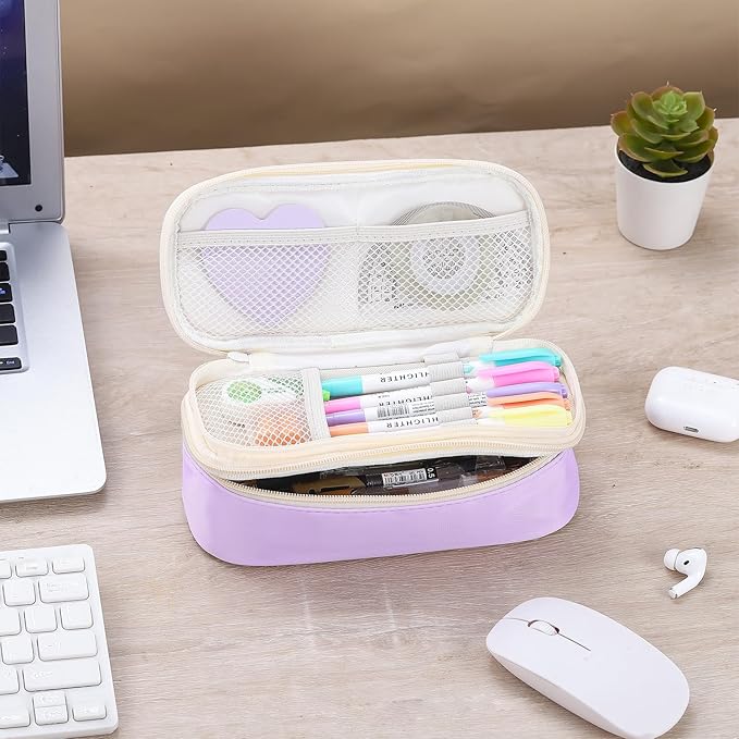 Pencil Case for Girls Kids Teens Adults Big Pencil Bag with Zipper Big Pen Pouch Large Stationery Pen Case Organizer for School Purple