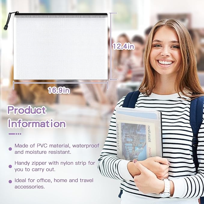 Umriox Mesh Zipper Pouch, 16.9x12.4 in (Black, 36 Packs), Zipper Bags, Board Game Storage Bags, Clear Zipper Pouches for Puzzles, Games, Cross Stitch Projects and Classroom Supplies