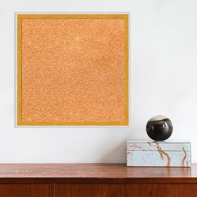 Amanti Art Natural Cork Board for Wall, 15x15 Vision Board with White Frame, Small Corkboard Office Decor for Home Organization, Modern Corkboard Pinboard to Display Items for Home Organization in