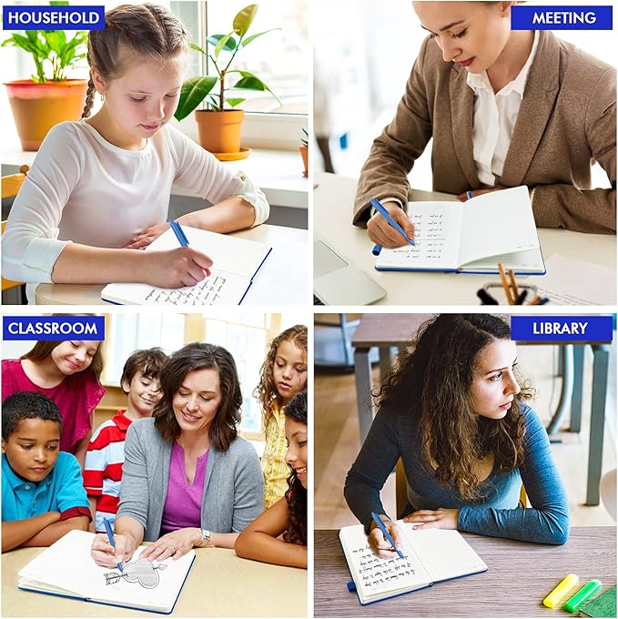 feela 5 Pack Journal Notebook Bulk for School, Hardcover Business Notebooks Classic Ruled Lined Journals with Pen Holder for Work Note Taking, with 5 Black Pens, 120 GSM, 5.1”x8.3”, A5, Navy