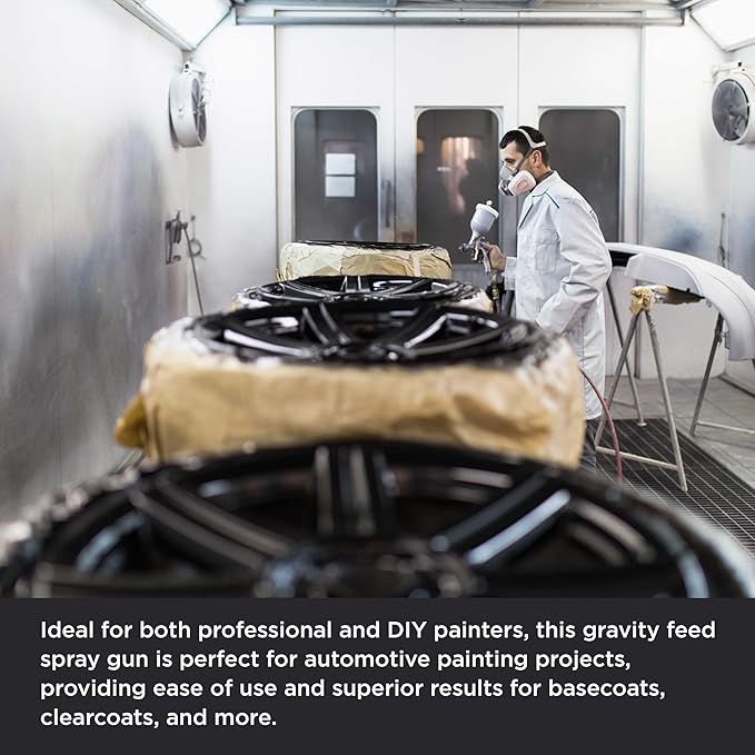 TCP Global Professional HVLP Spray Gun 1.8mm - Gravity Feed Auto Paint Gun Kit for Basecoat, Clearcoat, Primer - Spray Guns Paint Sprayer with Air Compressor Regulator (G6600-13)