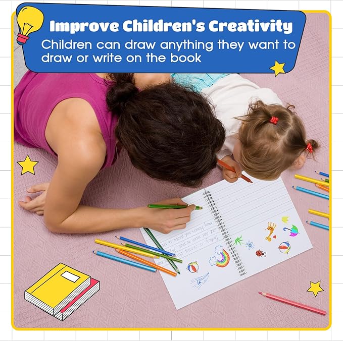 Henoyso 10 Pcs 100/50 Sheets Primary Composition Notebook K-2 Bulk Spiral Primary Journal Drawing Handwriting Practice for Kids Kindergarten 1st 2nd Back to School Supplies (Stylish Color,50 Sheets)