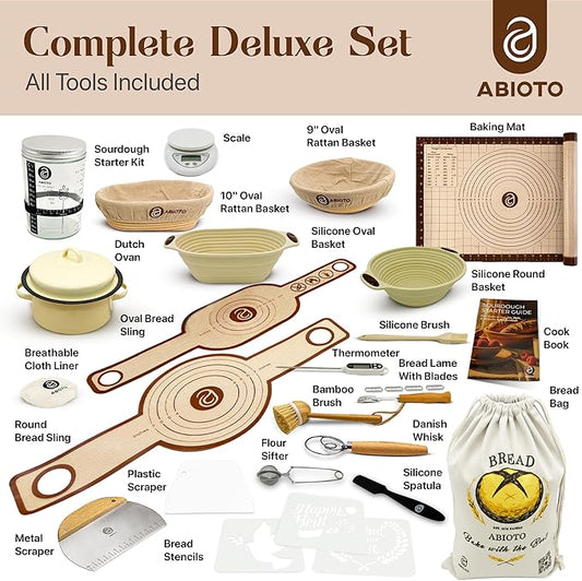 Sourdough Starter Kit with Dutch Oven and Scale - Complete Sourdough Kit with Proofing Baskets, 34oz Jar, Slings, and Other Premium Bread Making Tools - Perfect Baking Gifts for Women, Men, and Bakers