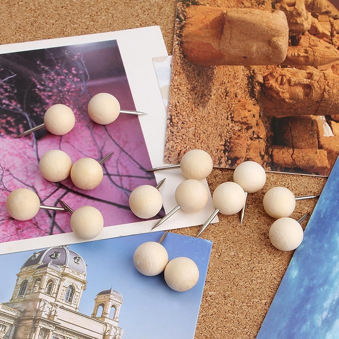 Yalis Wood Push Pins 120 Pcs,Decorative Wooden Thumb Tacks for Corkboard and Bulletin Board (120 pcs Map Tacks)