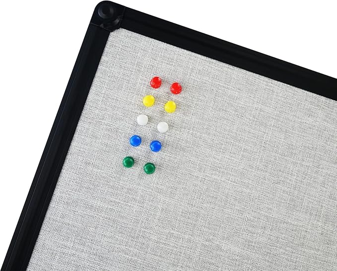 JILoffice Cork Linen Bulletin Board 36 X 24 Inch (Grey), Black Aluminum Frame Wall Mounted Board Memo Pin Board for Office Home and School
