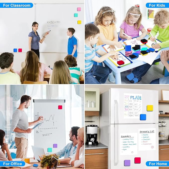 Cube Dry Erase Erasers, 200 Packs Mini Magnetic Whiteboard Dry Erasers in 6 Colors, Chalkboard Cleaner Wiper for Classroom, School, Home, and Office Supplies