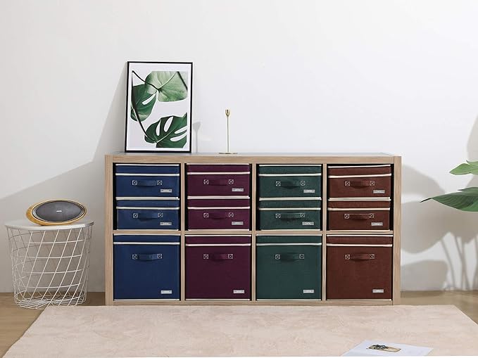 YueYue Foldable Fabric Closet Organizer Bins Box Storage - 4 Pack 12.4 X 12 X 6.7 Inch Storage Bins With Lids 4 Dark Color Boxes - Bins Storage Box Cloth Basket Pack Lid