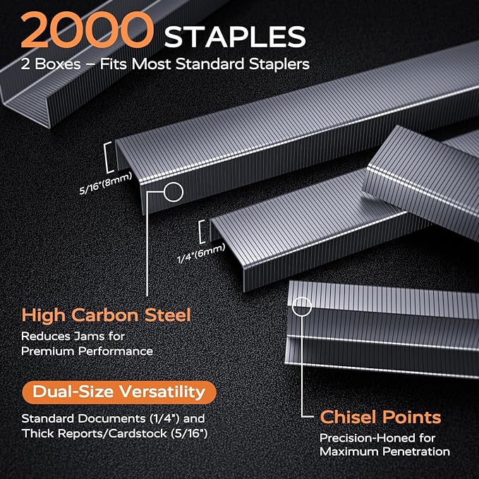 Effortless Stapler for Desk with 40-50 Sheet Capacity, 2000 Staples, 1-Touch Stapling, Ergonomic & Easy to Load Desktop Staplers, Heavy Duty Stapler, and Magnetic Staple Remover, Purple