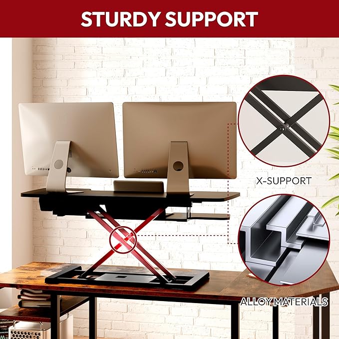 SANODESK 40" Electric Standing Desk Converter, Height Adjustable Riser for Office Home,Dual Monitor and Laptop Workstation with Large Keyboard Tray,Black Color