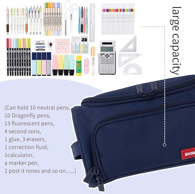 HVOMO Big Capacity Pencil Case High Large Storage Pouch Marker Pen Case Travel Simple Stationery Bag School College Office Organizer for Teens Girls Adults Student(Blue)