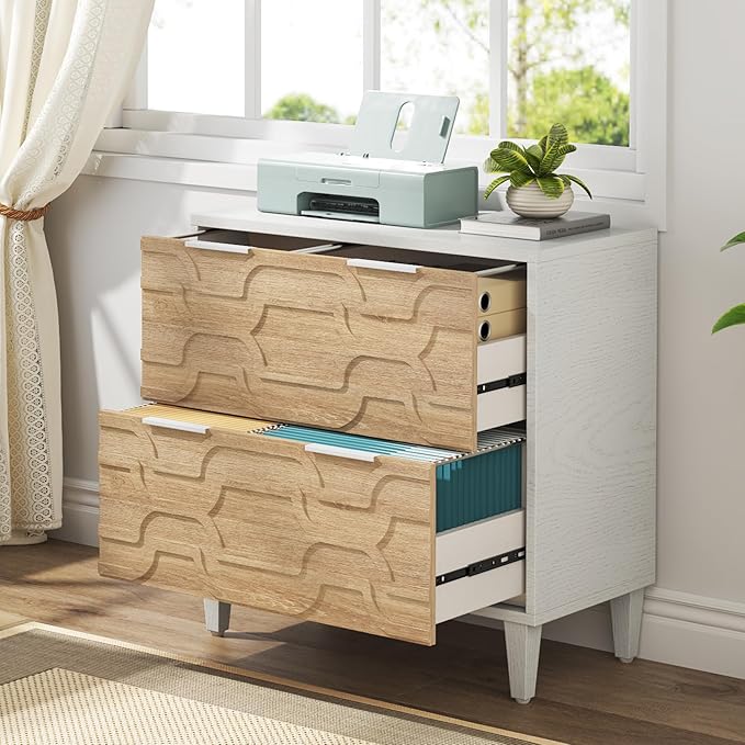 LITTLE TREE 2-Drawer File Cabinet, Lateral Filing Cabinet for A4/Letter/Legal Size, Office Storage Cabinet, Printer Stand with Storage Drawer for Home Office, Wood & White