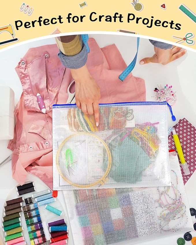 Umriox 5PCS Mesh Zipper Pouch 16.9x12.4 in, Zipper Bags, Extra Thick, Zipper Pouches for Organizing, Large Storage Bags for Puzzles Organizing