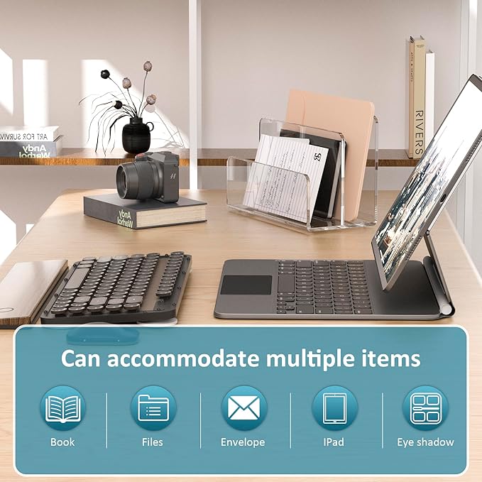 Acrylic File Holder 2 Compartment, Clear Desk File Organizer, Office Magazine File Folder Organizer