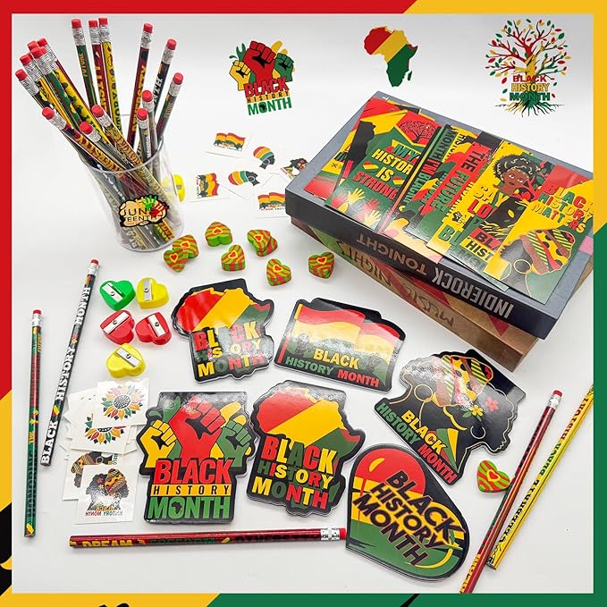 Cinrobiye 200 PCS Juneteenth & Black History Month Inspirational Wood Pencils with Eraser, Classroom Gifts, Bulk School Supplies, Kids Office Giveaways, Party Favors, Prizes