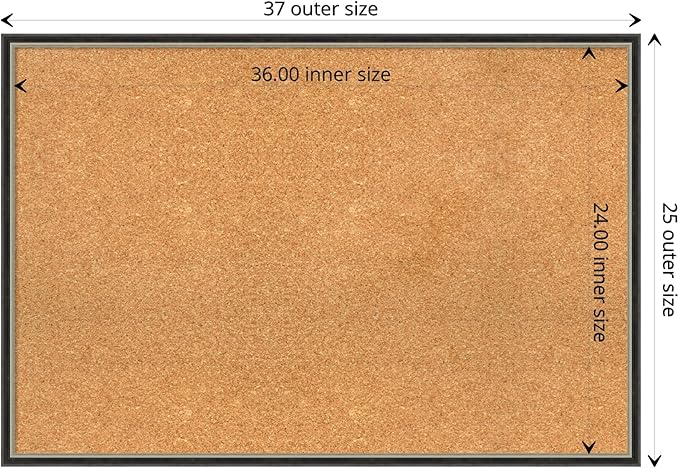 Amanti Art Natural Cork Board for Wall, 25x37 Vision Board with Black Wood Frame, Large Corkboard Office Decor for Home Organization, Modern Contemporary Corkboard Pinboard to display items for home