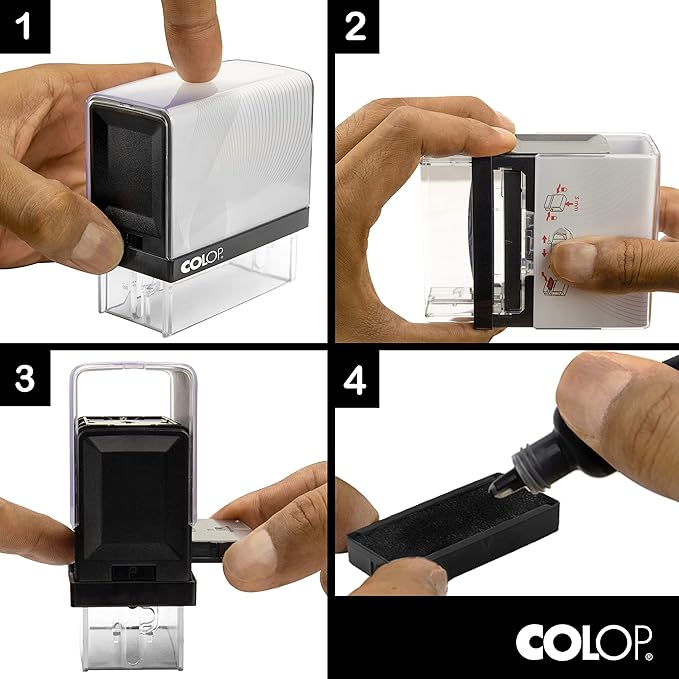 COLOP Small Size Self Inking Custom Text Stamp - Choose from Many Fonts & 15 Ink Colors