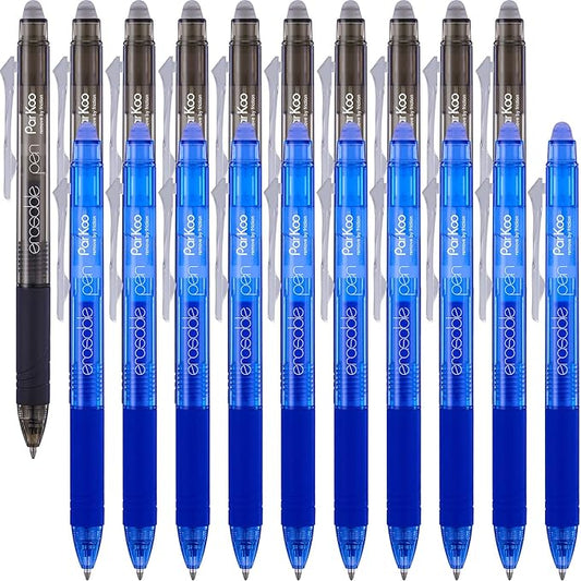 ParKoo 20 Pack Retractable Erasable Gel Pens Clicker, Fine Point 0.7 mm, Make Mistakes Disappear, Black Blue Pens for Writing, Journaling and Crossword Puzzles
