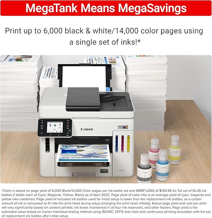 Canon Megatank GX7120 Wireless All-in-One Printer, Print, Copy, Scan and Fax with 2.7" LCD Touch Screen and Auto Document Feeder, White