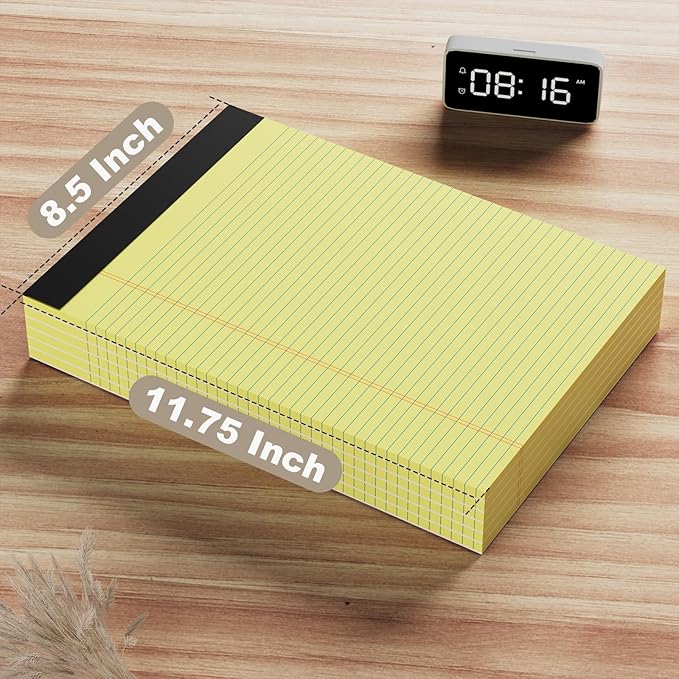 12 Pack Yellow Legal Pads 8.5 x 11.75 College Ruled Yellow Note Pad Narrow Ruled 30 Sheets Notepads Perforated Writing Pad Clear Print 8x11 Legal Pads Pads of Paper