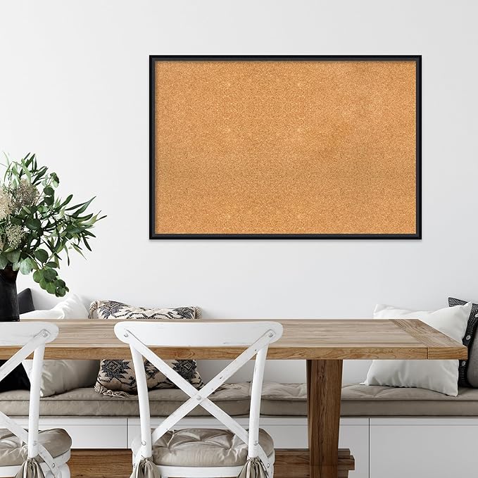 Amanti Art Natural Cork Board for Wall, 25x37 Vision Board with Black Wood Frame, Large Corkboard Office Decor for Home Organization, Modern Contemporary Corkboard Pinboard to display items for home