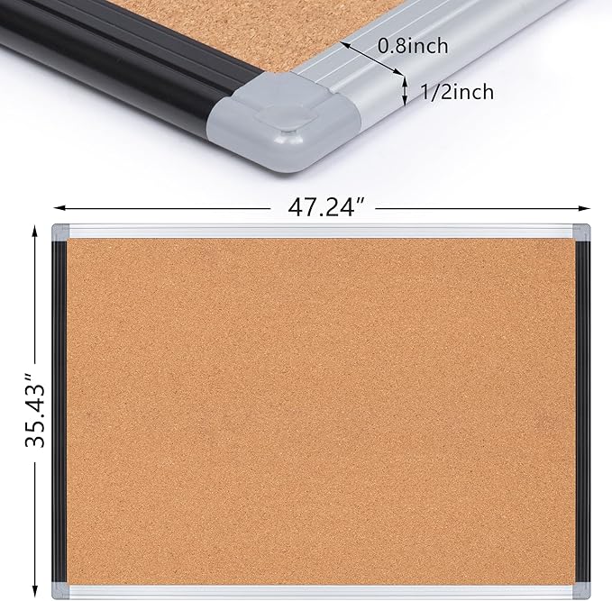 Board2by 2 Pack Cork Bulletin Board 36" x 48", Black/Sliver Aluminium Framed Corkboard, Office Board for Wall Decor, Large Wall Mounted Notice Pin Board with 36 Push Pins for School, Home & Office