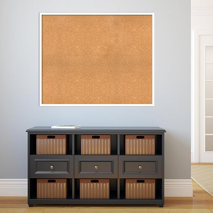 Amanti Art Natural Cork Board for Wall, 35x43 Vision Board with White Frame, Oversize Corkboard Office Decor for Home Organization, Modern Corkboard Pinboard to Display Items for Home Organization in