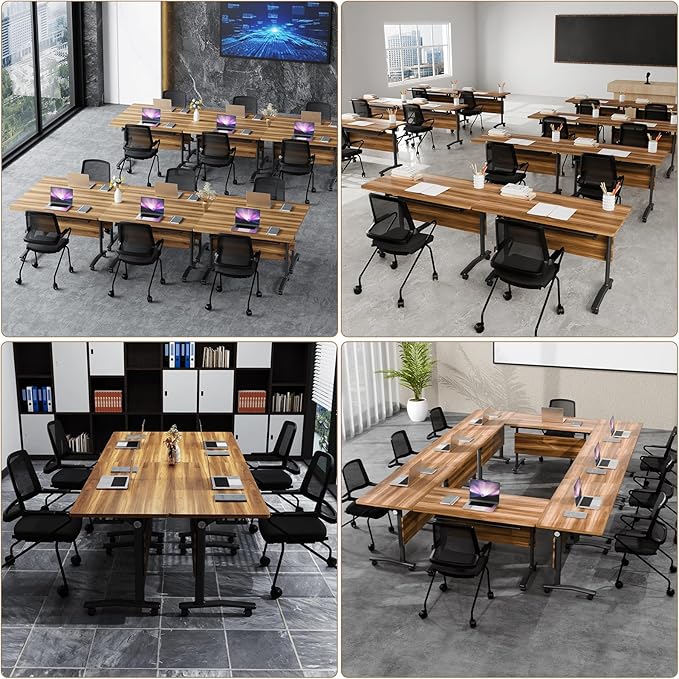 Conference Room Table with Flip-Top Design for Dynamic Meetings, Business Table Computer Desk with Heavy-Duty Frame,Foldable Seminar Meeting Tables for Home Office (6, C, 47.2IN)