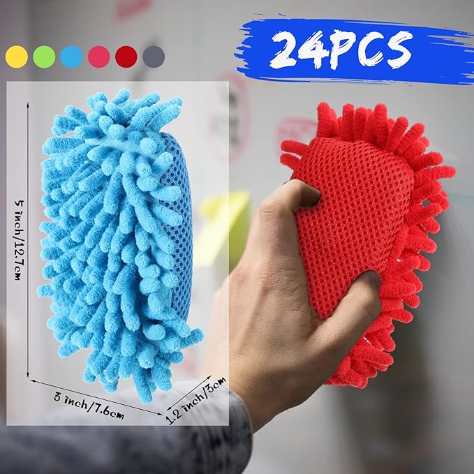 Sherr 24 Pcs Magnetic Whiteboard Eraser School Dry Erase Erasers Microfiber Shag Washable White Board Eraser for Chalk Classroom Home Office (Multicolor)