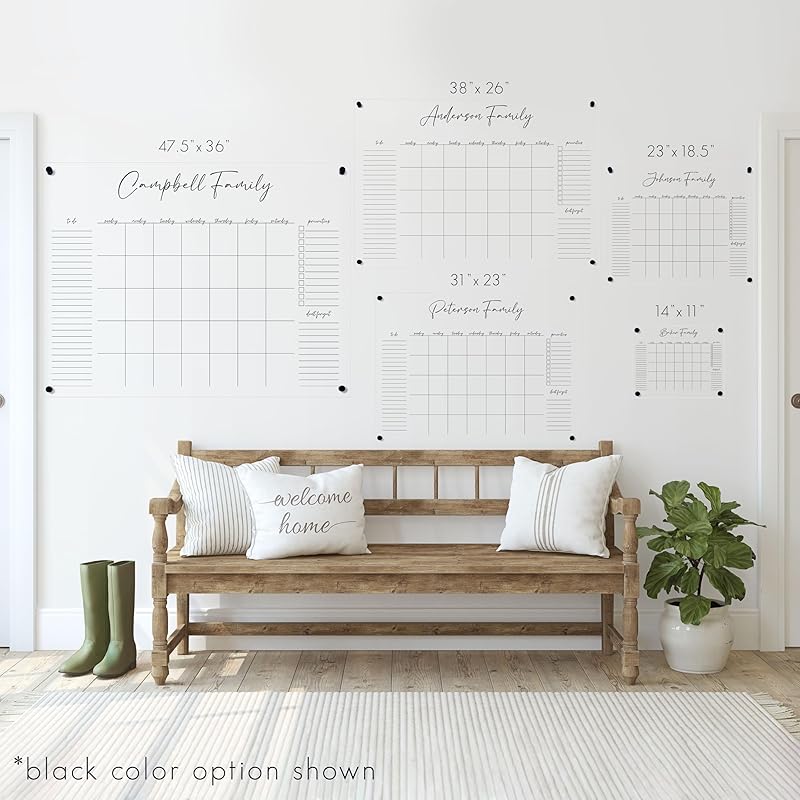 Personalized Clear Acrylic Calendar for Wall, Calendar Whiteboard for Wall, Dry Erase Wall Calendar, Wall Calendar Organizer System for Home (Cursive, Blush, 38"W x 26"H)