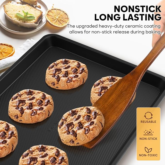 2 Pack Half Sheet Pan 17.5” x 13”, Cookie Sheets for Baking 0.8mm Thick Non Stick Baking Sheets for Oven Heavy Duty Baking Trays