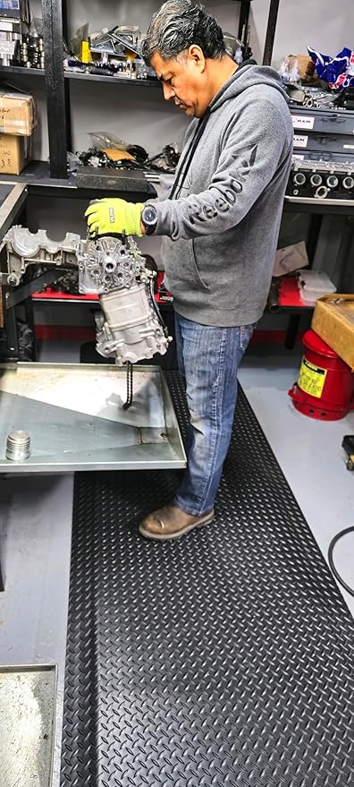 Rhino Mats, American Classic Diamond Anti-Fatigue Mats, Industrial Ergonomic Comfort Standing Mat for Work, Home, Garage, Office, Kitchen or Anywhere (Black 9/16" Thick, 4 FT. x 19 FT.)