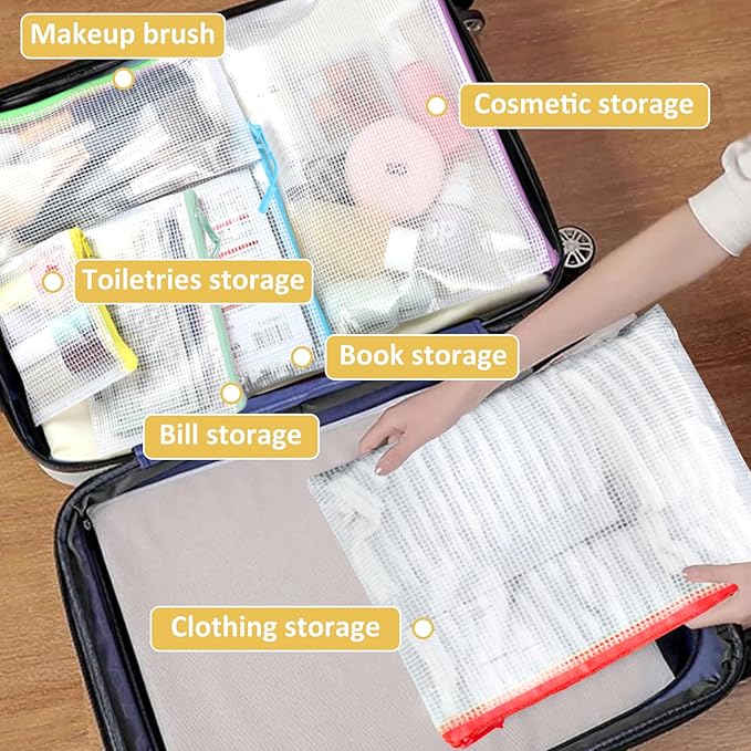 42pcs Mesh Zipper Pouch Bags, Puzzle Bag for Organizing Storage,12 Colors for Puzzles Board Game Storage, 8 Sizes for Reusable Plastic Zip Organizer for Travel