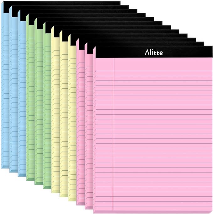 Colored Legal Pads 8.5 x 11, Pack of 12 - Perforated Wide Ruled Writing Note Pads - Premium Thick Paper, No Ink Bleeding - Lined Legal Pad For Home, Office, School, Business - 50 Sheets