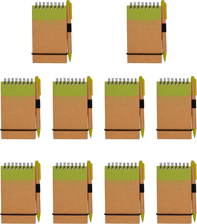 DISCOUNT PROMOS 10 Recyclable Spiral Small Notebooks Pack - 60 Lined Pages - Lime Green