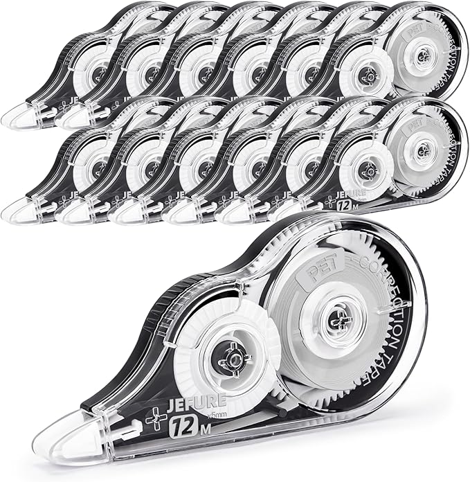12 Pcs Correction Tape, 39.37 Ft White Wrong Out Tear-Resistant Bulk, Instant Corrections Easy to Use Applicator for School, Office, Note Taking, Journal (Tape Width 0.2 in,Clear)