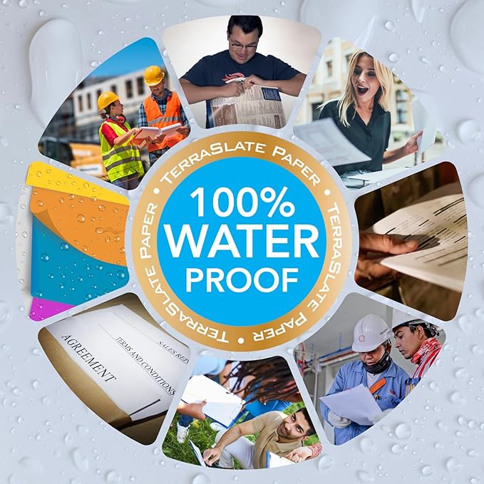 TerraSlate Premium Waterproof Paper, 5 MIL 8.5” x 11”, Laser Printer & Copy Machine Compatible, Durable & Rain/Weather-Proof Copy Paper, White Paper (250 Sheets)