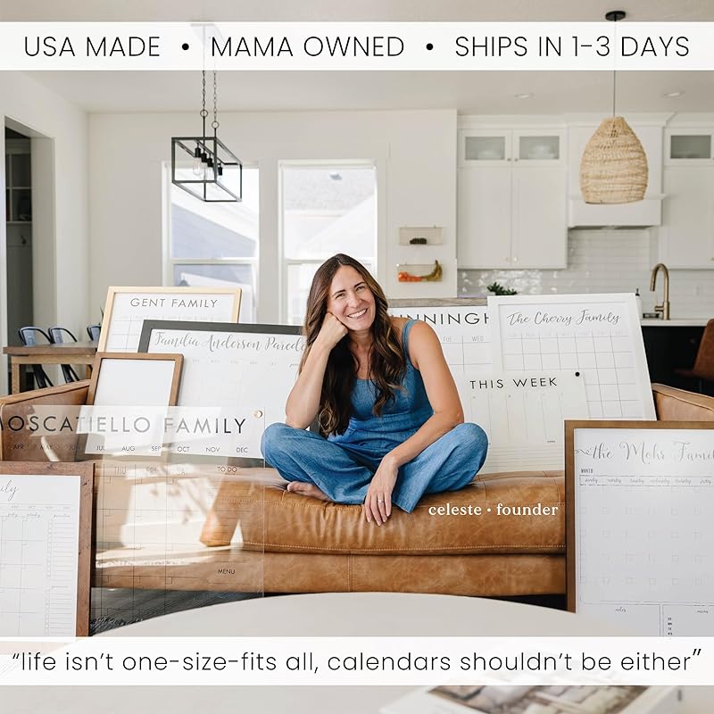 Personalized Clear Acrylic Calendar for Wall, Calendar Whiteboard for Wall, Dry Erase Wall Calendar, Wall Calendar Organizer System for Home (Cursive, White, 47.5"W x 36"H)