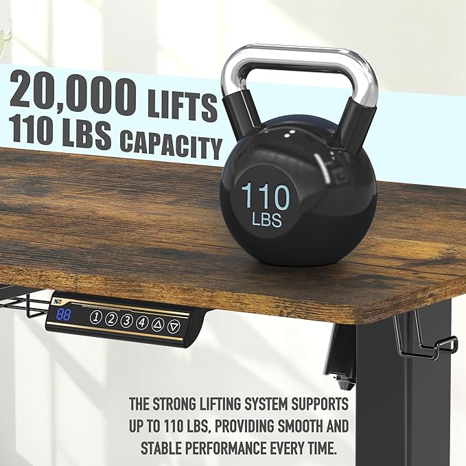 SHW 48-Inch Electric Height Adjustable Standing Desk with Drawer, Memory Preset and Cable Management Tray, Rustic Brown