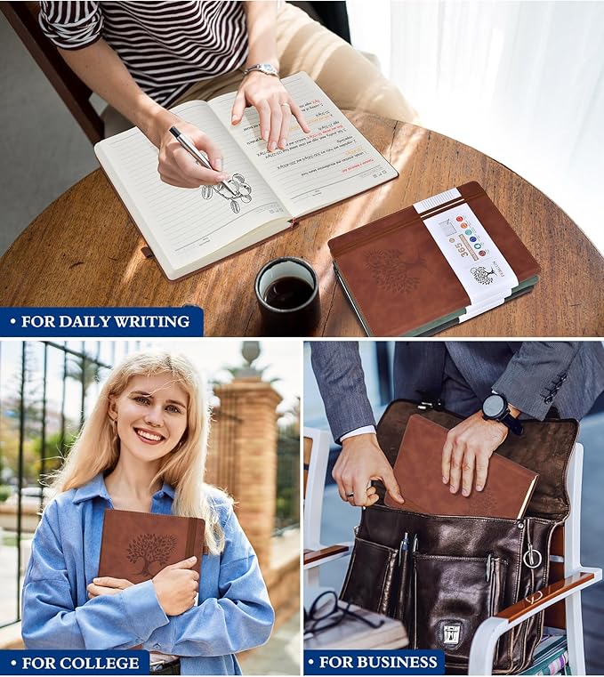 B5 Lined Journal Notebook - 365 Page Large Leather Journals for Writing Women Men,Hardcover Notebook with 100Gsm Thick Pages,Daily Diary for Travel, Work,School,College Ruled (7.6" x 10.3")