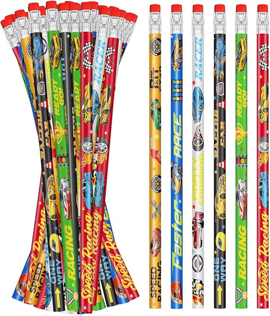 Cinrobiye 100 PCS Racing Car Pencils Race Cars Stationery Pencils Bulk with Eraser for Car Themed Birthday Party Favors Supplies School Classroom Office Giveaways Prizes Carnival Prize Game Gifts
