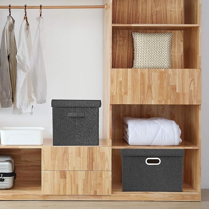 TYEERS Large Storage Bins with Lids, Collapsible, Washable, Fabric Storage Boxes for Organizing, 17.3x11.8x11.4 inches, 2 Pack, Black