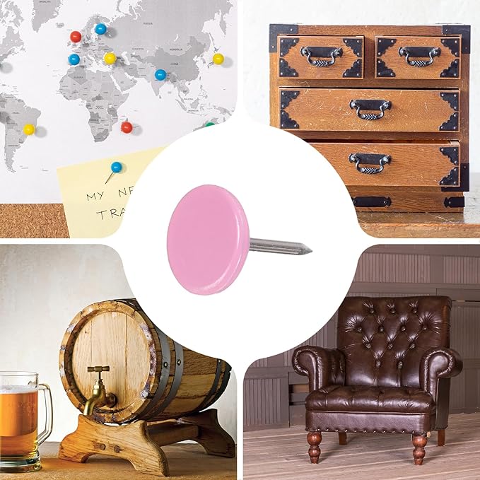 uxcell 100Pcs Upholstery Tacks, 11mmx15mm Flat Head Thumb Tack Decorative Furniture Nails Push Pins for Furniture Sofa Headboards, Pink