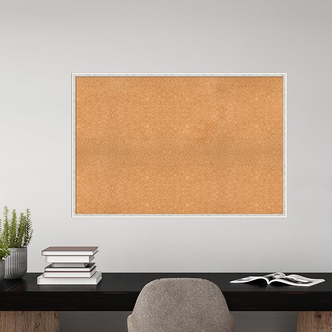 Amanti Art Natural Cork Board for Wall, 33x49 Vision Board with White Frame, Oversize Corkboard Office Decor for Home Organization, Modern Corkboard Pinboard to Display Items for Home Organization in