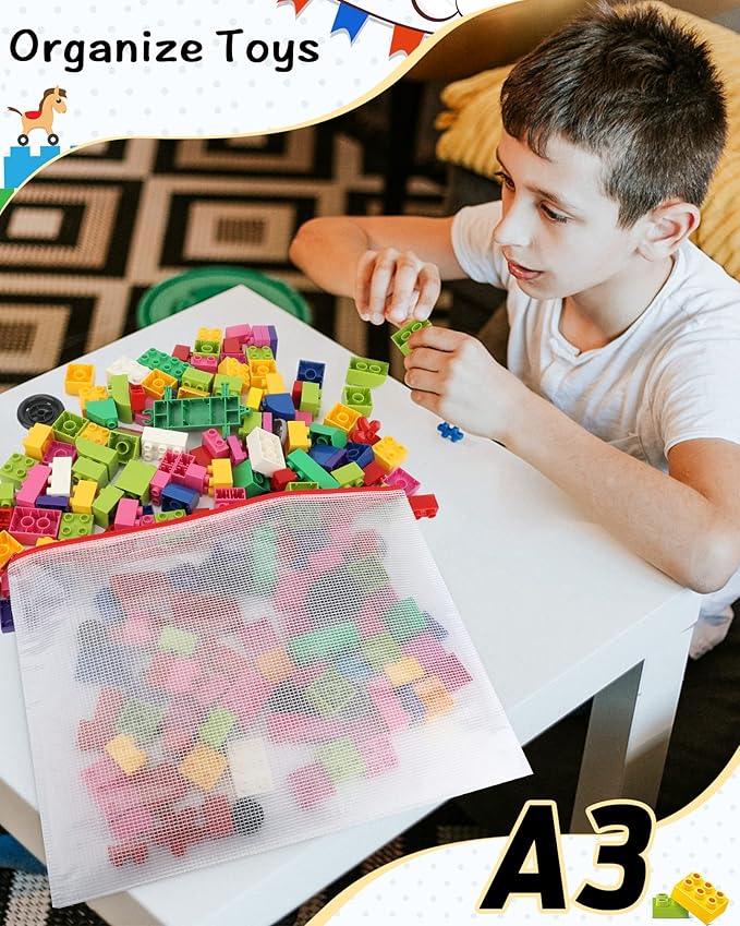 Umriox 5PCS Mesh Zipper Pouch 16.9x12.4 in, Zipper Bags, Extra Thick, Zipper Pouches for Organizing, Large Storage Bags for Puzzles Organizing