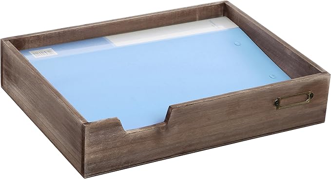MyGift® Distressed Brown Vintage Wood Paper Tray, Office Desktop Document, File Folder, Magazine Holder Tray