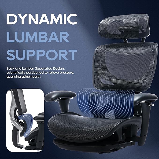 COLAMY Ergonomic Mesh Office Chair with Footrest, Executive High Back Computer Desk Chair with Wide Headrest and Adjustable 3D Arms, Backrest, Tilt Lock and Lumbar Support(Black)