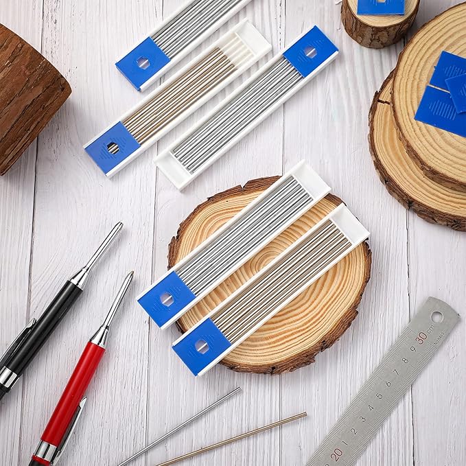 Spakon 60 Pcs 2.8mm Lead Refill Carpenter Construction Pencils Marker Lead Refills Dry Mechanical Woodworking Pencil Tools for Writing Drawing Drafting (Silver,Gold)