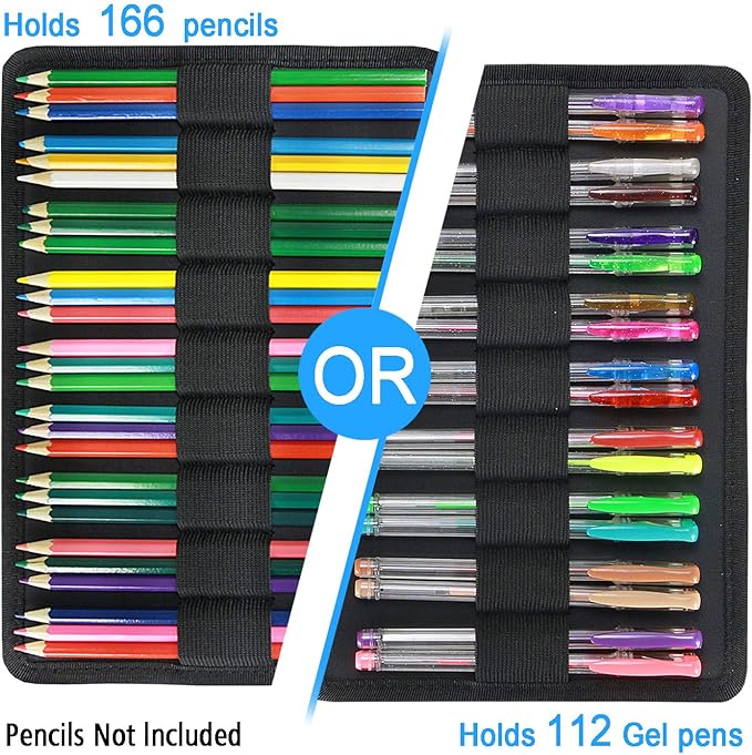 YOUSHARES 166 Slots Colored Pencil Case, 110 Slots Gel Pens fo Coloring Case Organizer, Handy Multilayer Color Pencil Holder for Glitter Gel Pens, Refills, Colored Pencils for Adults & Artist (Blue)