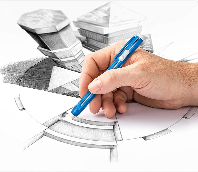 STAEDTLER Mars Plastic Eraser Pen with Refillable Holder, German-Made Eraser for Pencils, Smudge-Free & Tear-Free Precision, Retractable Design with Clip, Blue